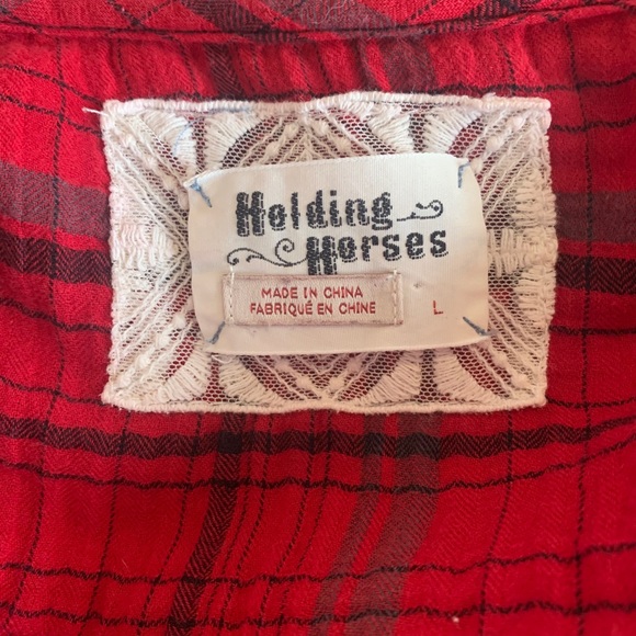Anthropologie Holding Horses Red Plaid Tunic L - Picture 4 of 4